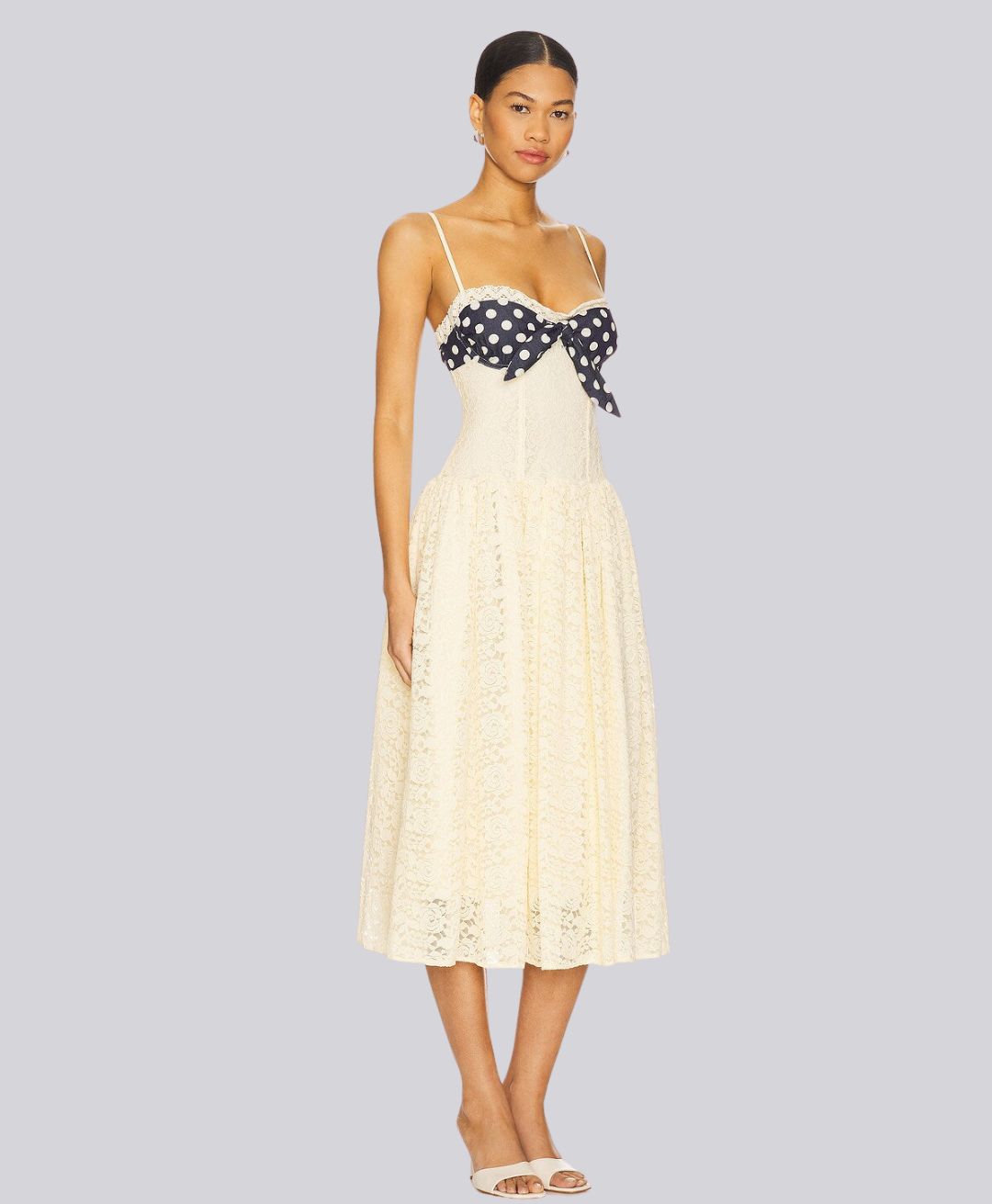 Colette Retro Cream Dress – Lace Polka-Bow