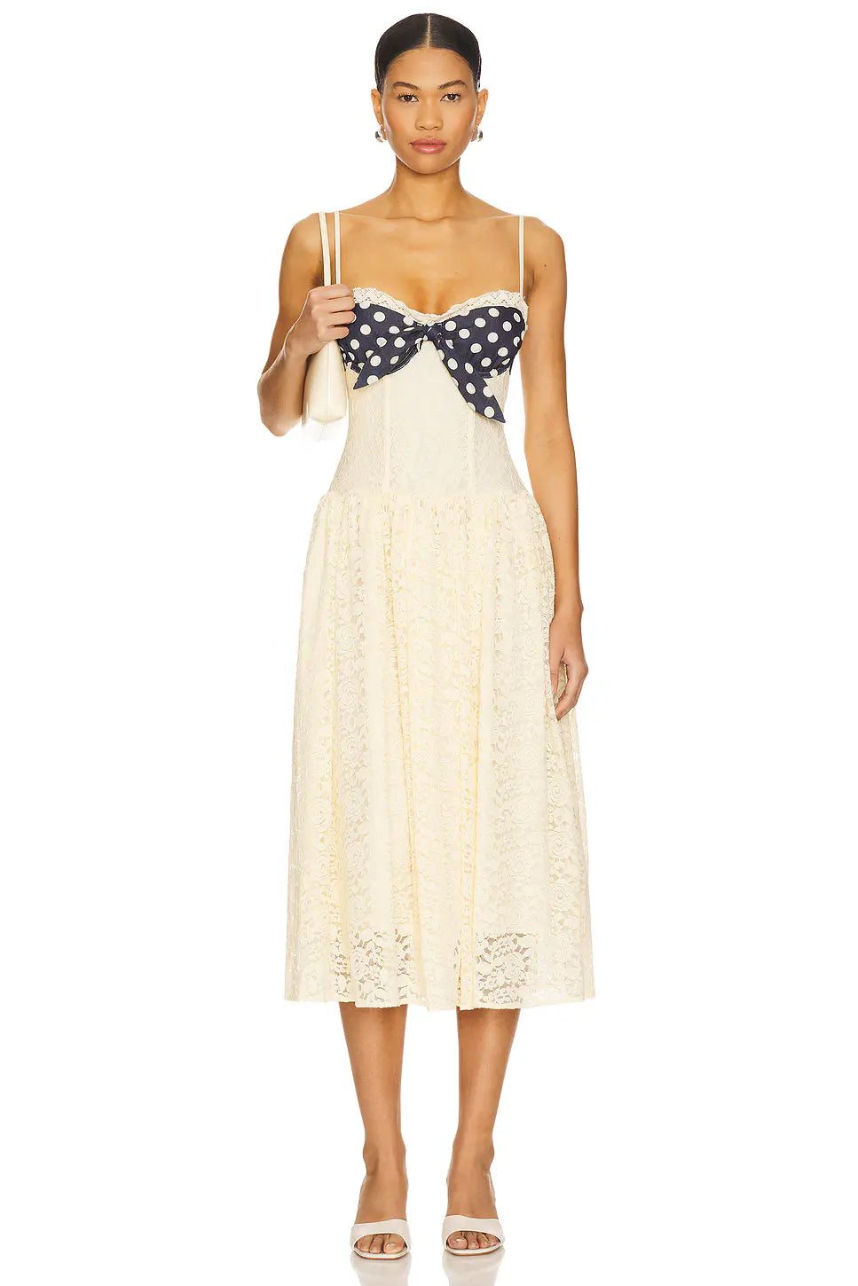 Colette Retro Cream Dress – Lace Polka-Bow
