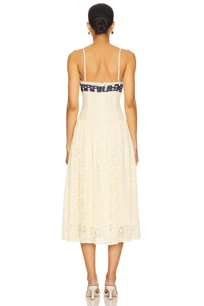 Colette Retro Cream Dress – Lace Polka-Bow
